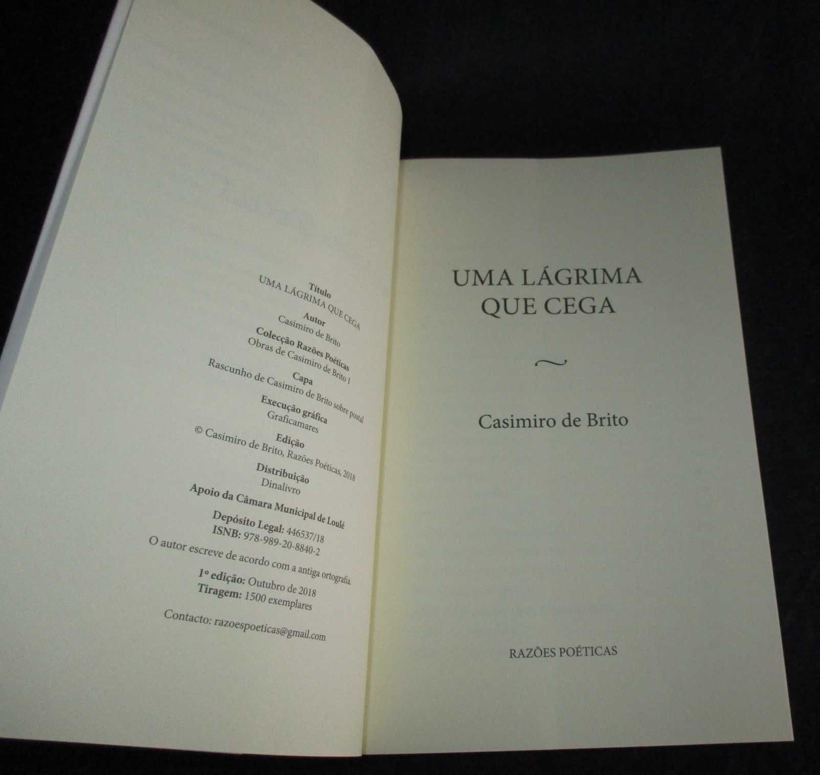 Livro Uma Lágrima Que Cega Casimiro de Brito