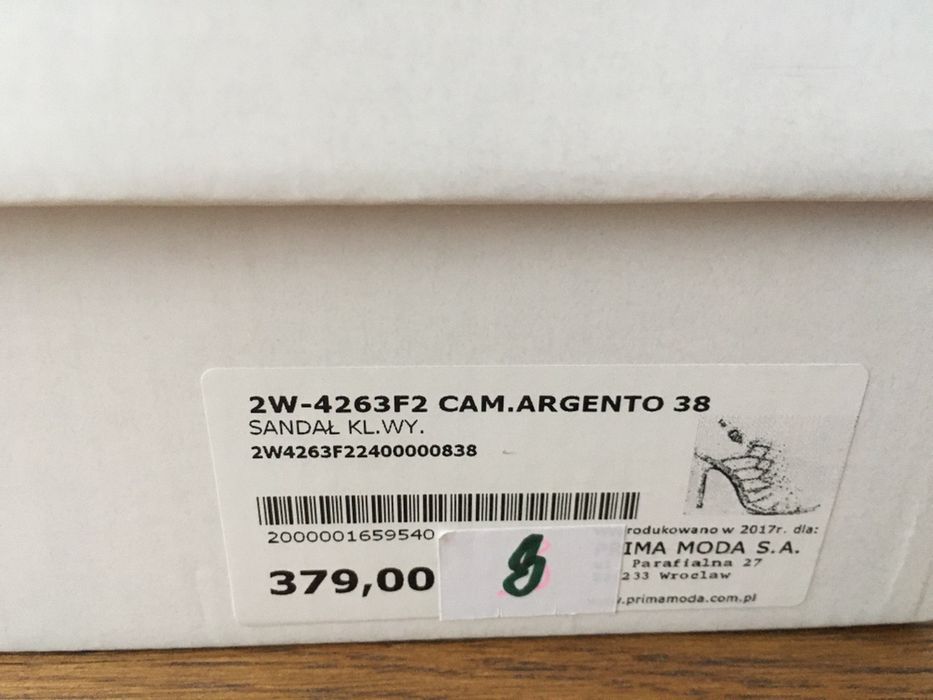 Szpiki, sandały Prima Moda srebrne 38