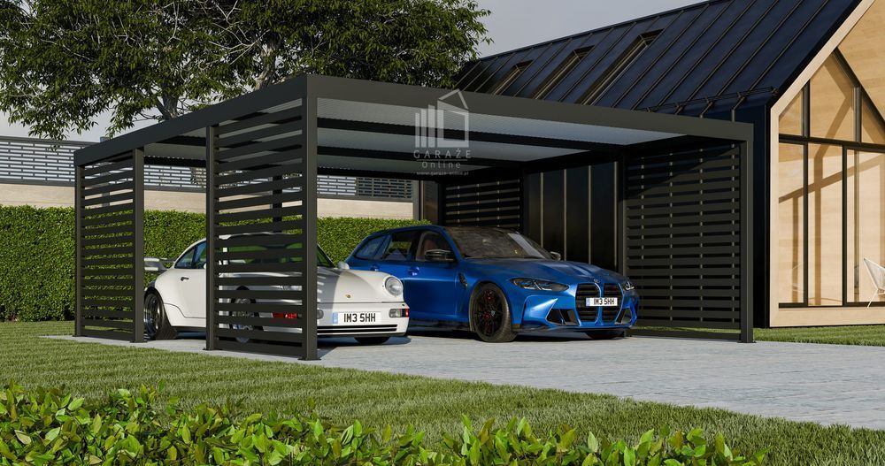 Carport Premium - Wiata Samochodowa 6X5,5 Antracyt Zabudowa - Id950