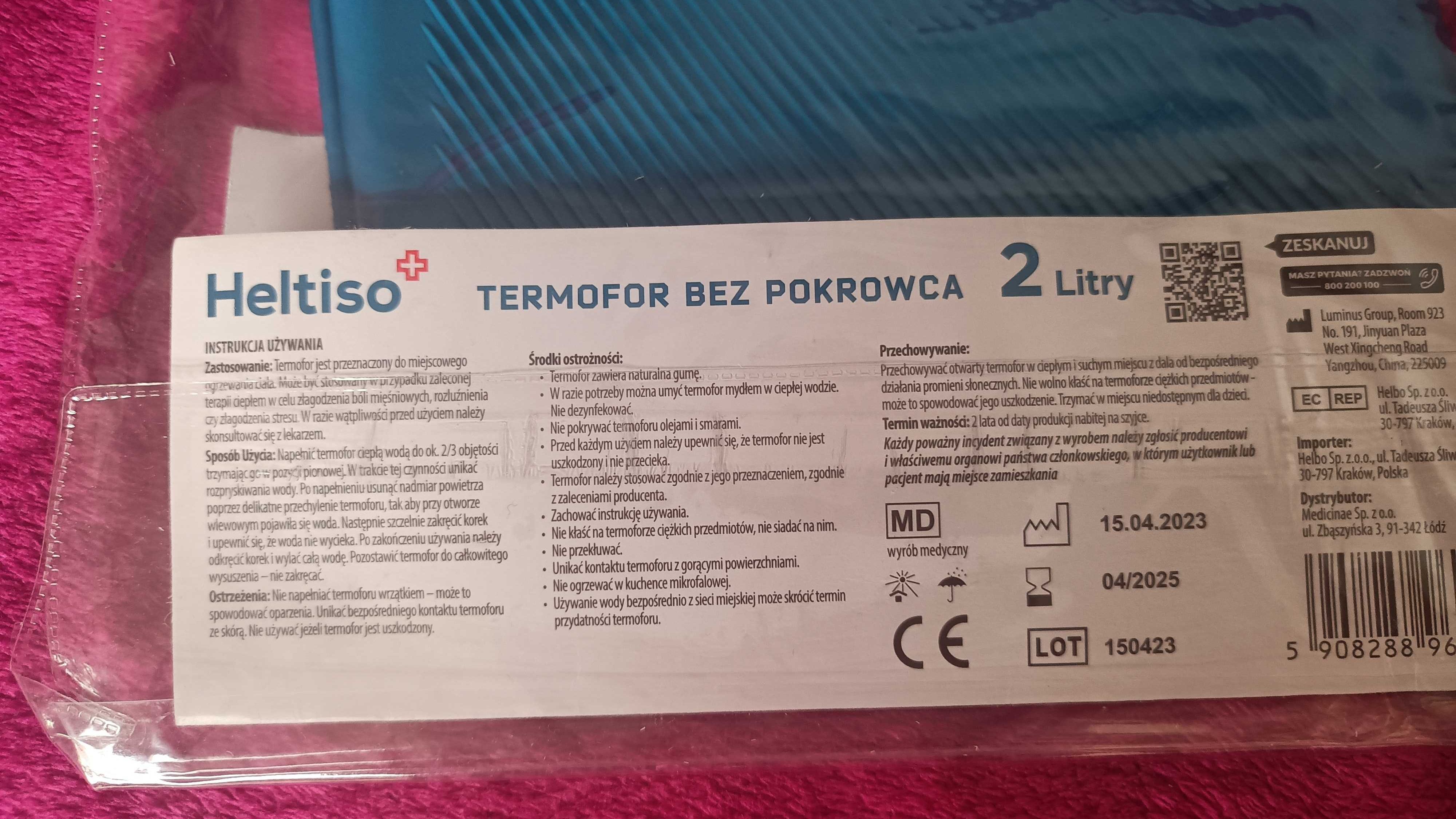 Termofor 2L niebieski bez pokrowca - nowy w opakowaniu producenta