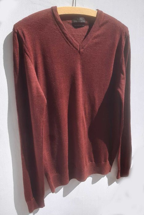 ZARA lekki sweter 100% wełny extra fine dekolt V r.M
