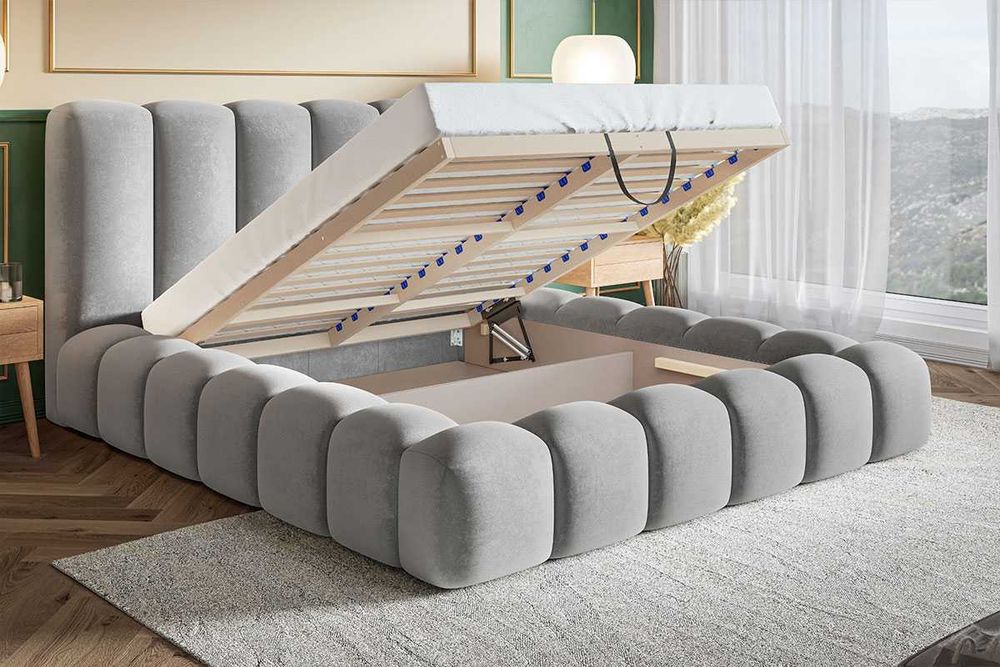 Łóżko tapicerowane bukla bed CRUDO 140x200 160x200 180x200 pojemnik