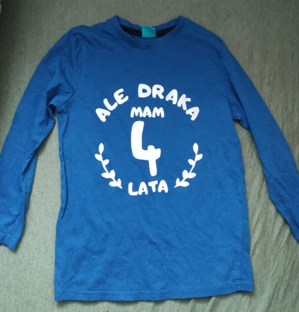 Zestaw Bluzka koszulka t-shirt urodzinowy ale draka mam 4 lata r. 116