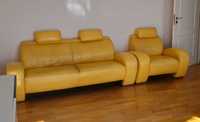 Używana żółta skórzana kanapa i fotel