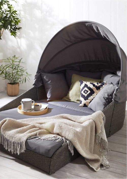 Muszla z daszkiem! Leżanka 2-osobowa, łóżko ogrodowe! Meble ogrodowe