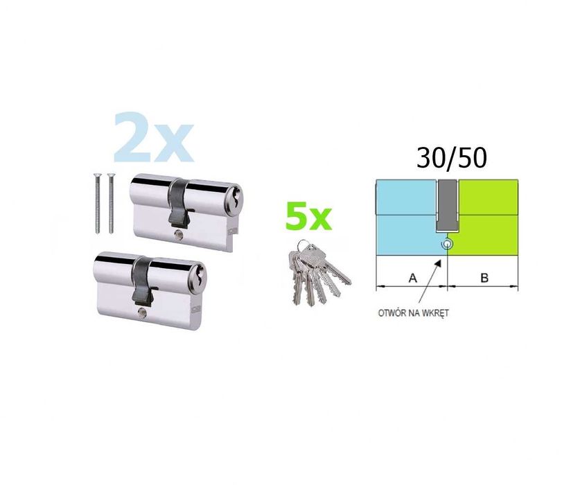 2 wkładki LOB ARES 30/50 Kolor NIKIEL 5 kluczy System 1 Klucza Zestaw!