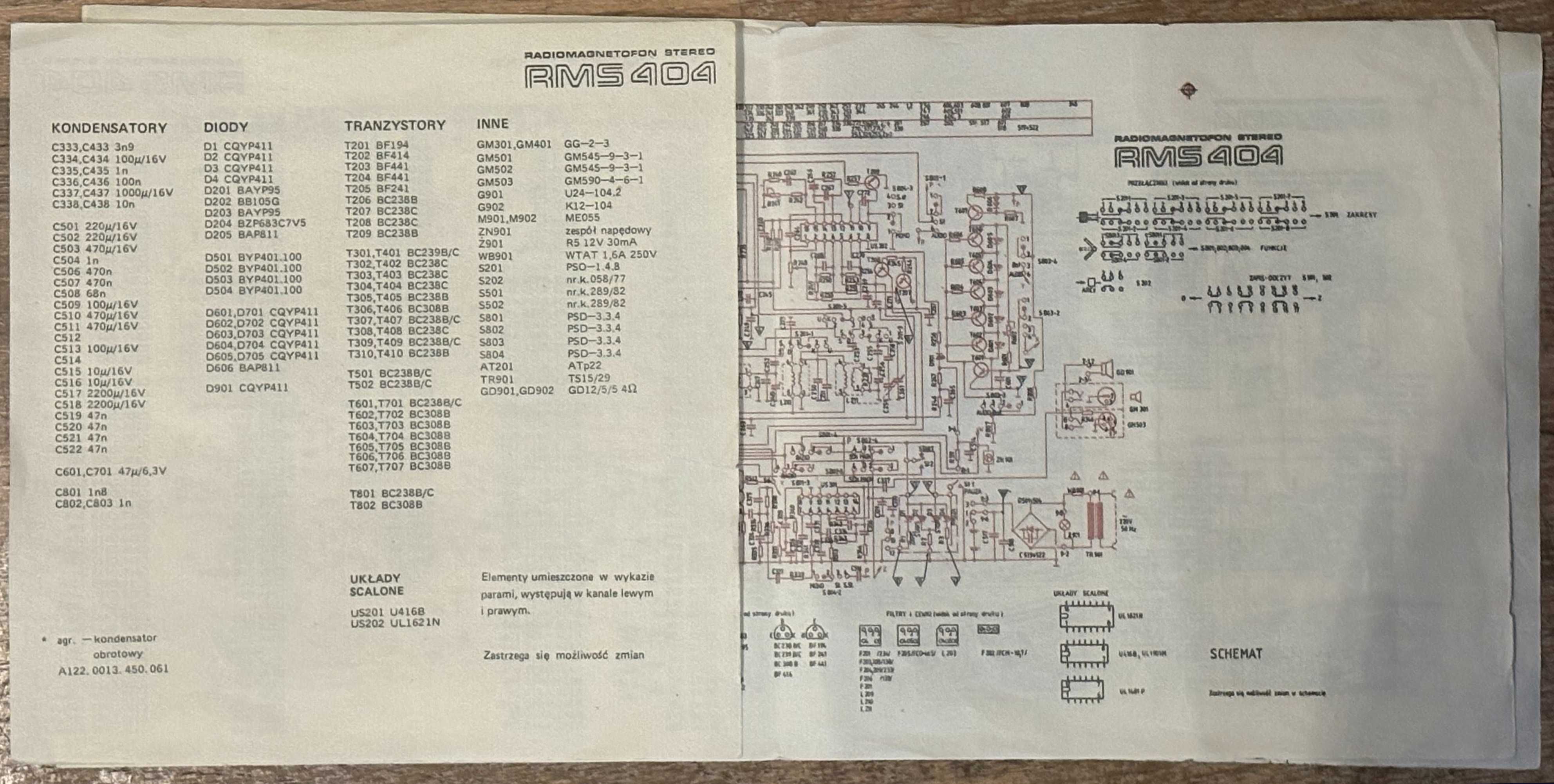 Instrukcja Serwisowa Radiomagnetofon Unitra RMS 404