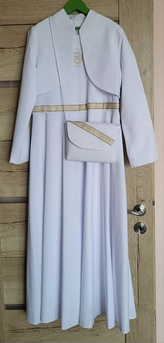 Alba, sukienka komunijna MK Maryla rozmiar ok.149, 2 bolerka i dodatki