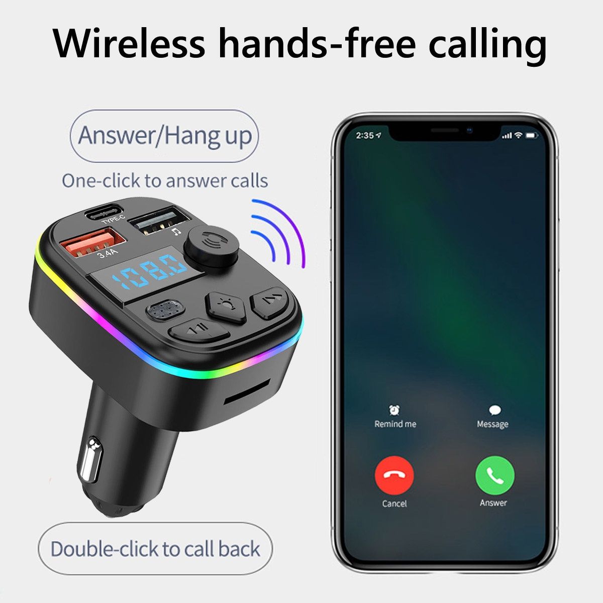 Transmiter C4 samochodowy bluetooth z ładowarką QC3.0 PD20 oraz USB-C