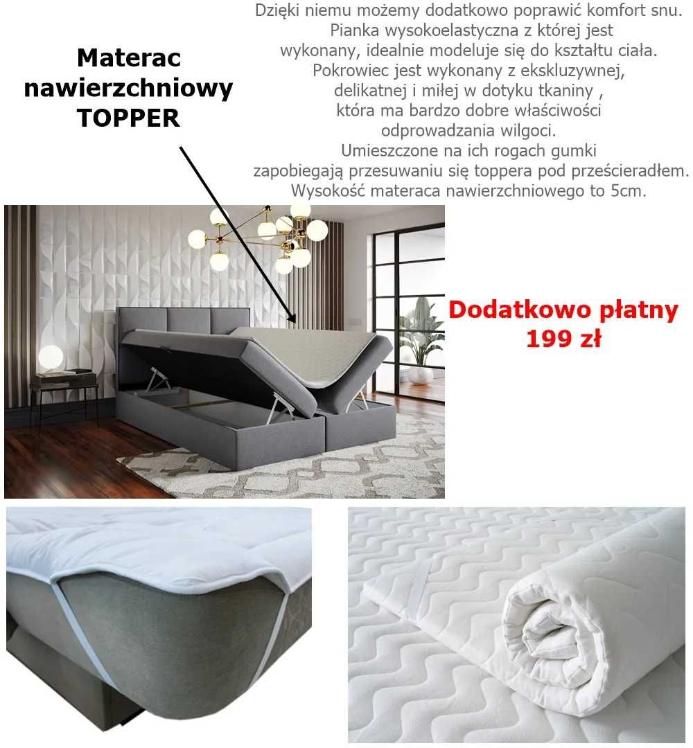 Łóżko podwójne 180x200 tapicerowane, wezgłowie+materac+STELAŻ
