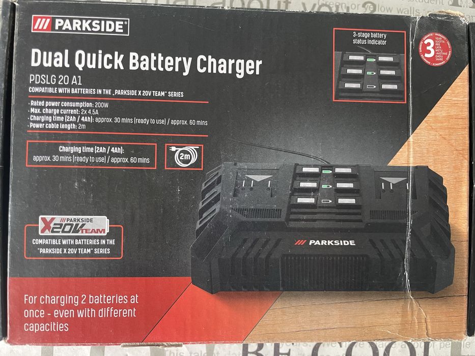 Ładowarka podwójna parkside 20v  200w 2x4,5A X20Vteam