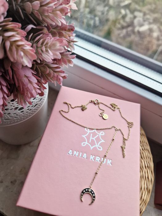 Naszyjnik Księżyc Moon Ania Kruk srebro pozłacane 24k złotem czarny