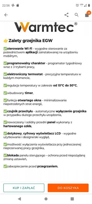 Grzejnik elektryczny konwektorowy termostat energooszczędny 2000W WiFi