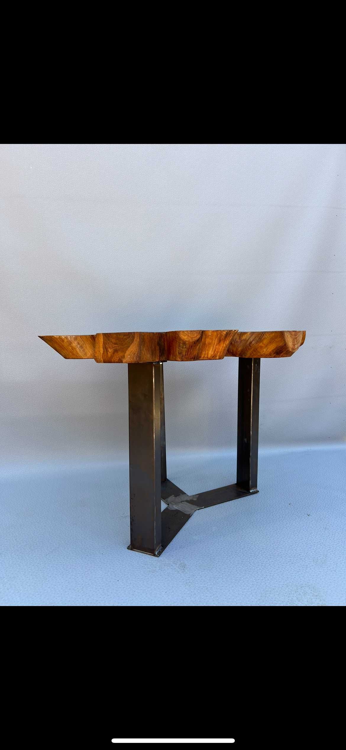 Stół z drewna teak ze stalową podporą
