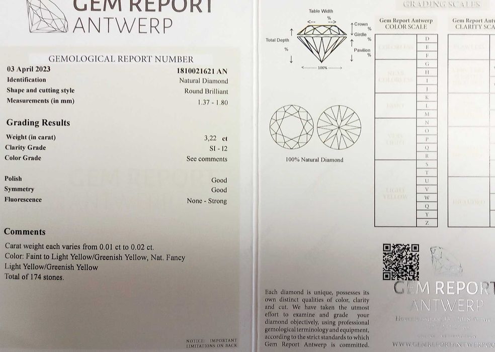 174 pcs Diamantes - 3.22 ct - Brilhante