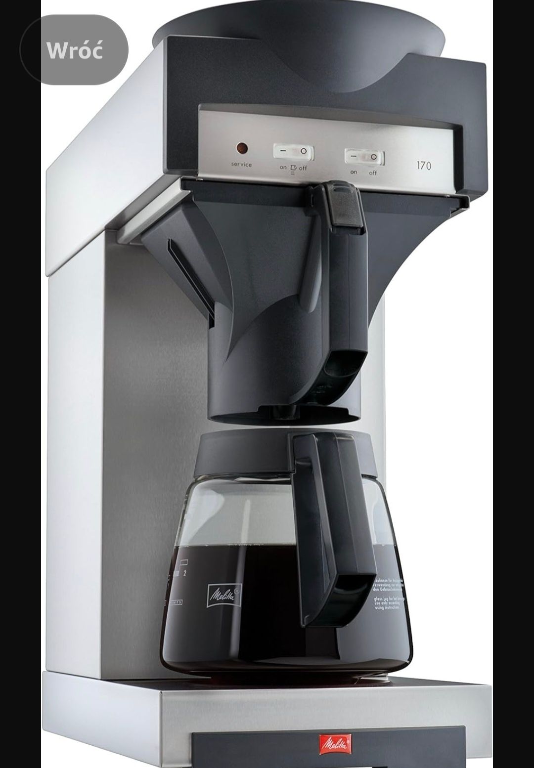 Melitta 170M przelewowy ekspres do kawy ze szklanym dzbankiem 1,8 L
