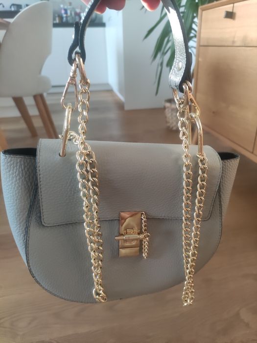 Piękna szara torebka ze skóry. Jak nowa