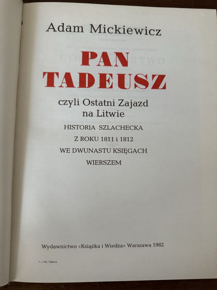 Pan Tadeusz wydanie 1982 piekna oprawa