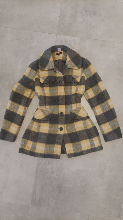 Płaszcz z wełny w kratkę wiosenny dla dziewczyny dziewczynki damski