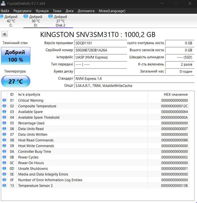 SSD-накопичувач Kingston 1TB NV3 M.2 2230 PCIe 4.0 (SNV3SM3/1T0)
