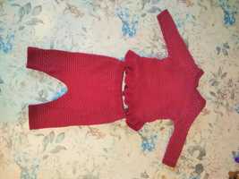 Komplet bluzka+spodnie czerwony w białe serduszka 62/68