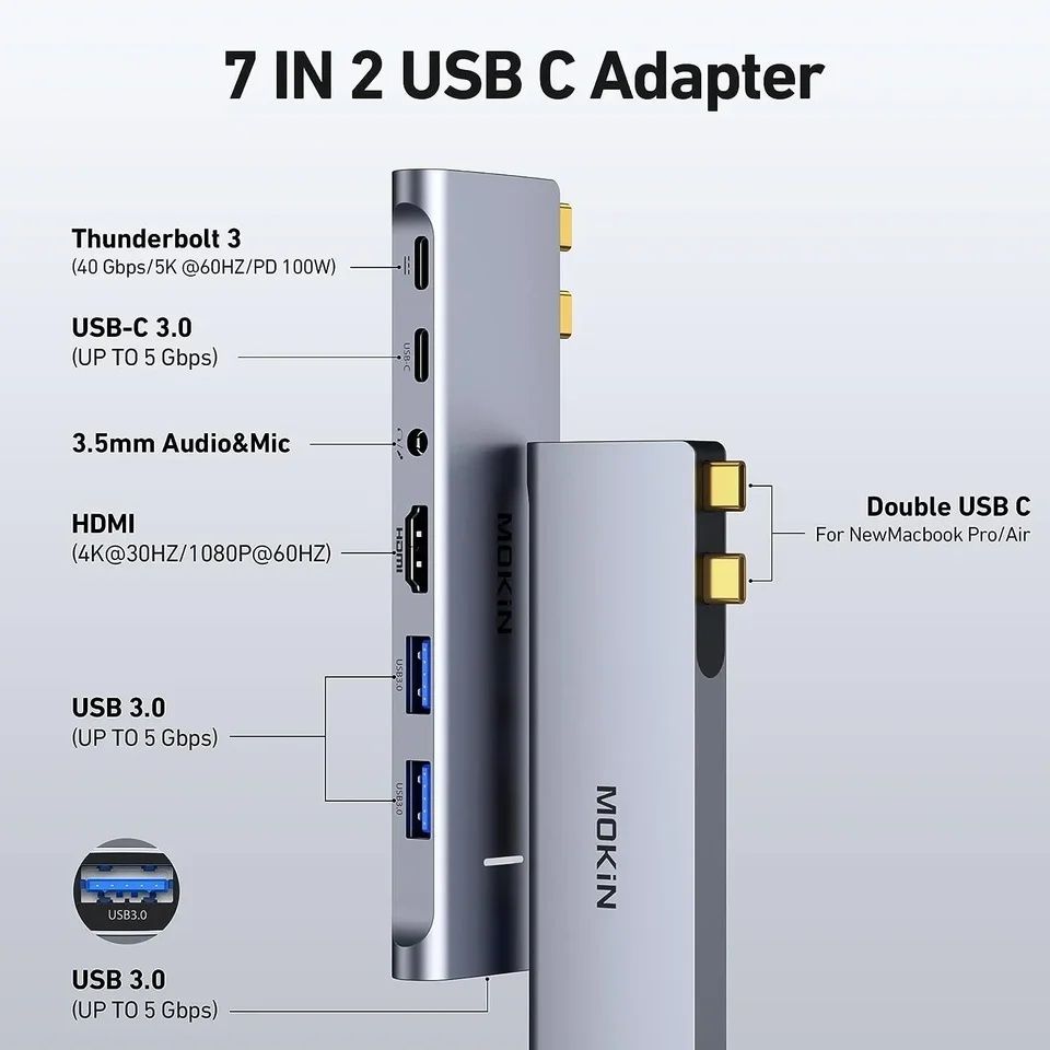 USB-Hub док-станция концентратор Macbook Air Pro M1 M2 MOKiN адаптер