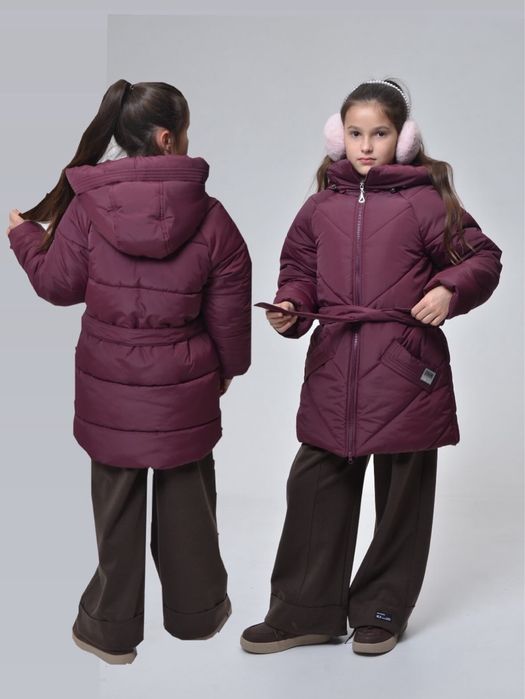 Зимова куртка для дівчинки з поясом