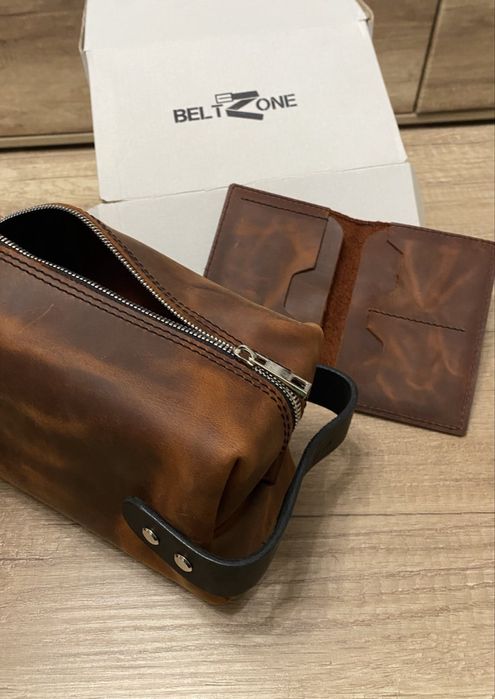 Кожаный мужской набор (несессер и портмоне)