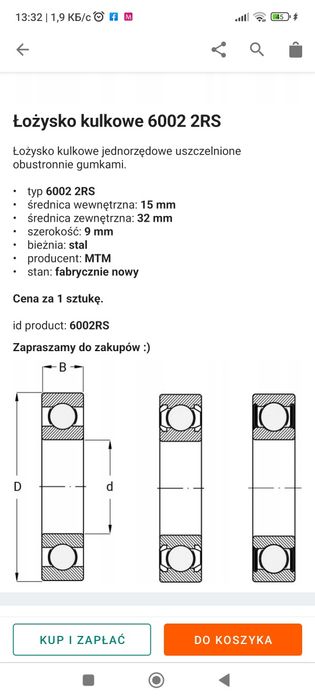 Łożyska 6002 RS marki MTM
