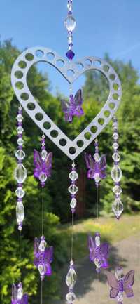Dekoracja zawieszka ażurowe serce z kryształkami motyle 105cm