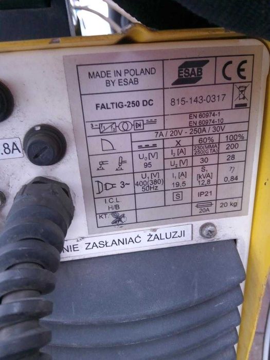 Spawarka ESAB FALTIG-250 DC + chłodnica OZAS ESAB UChW-2/3 kemppi