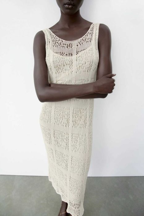 Zara Luksusowa SUKIENKA szydełkowa M