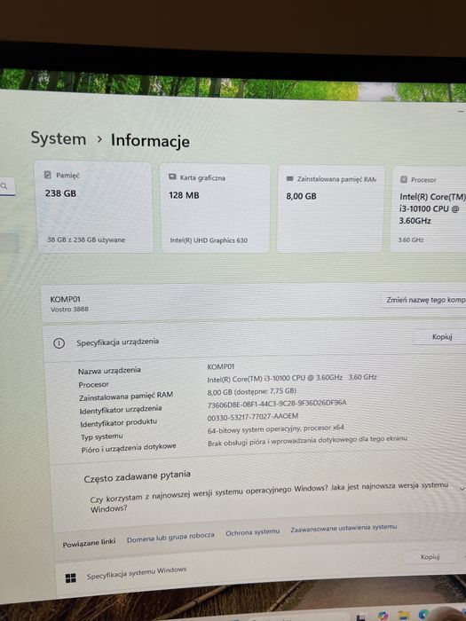 Dell Vostro 3888 i3-10th Windows 11 pro