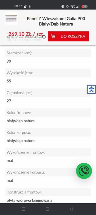 Wieszak galia biały/dąb