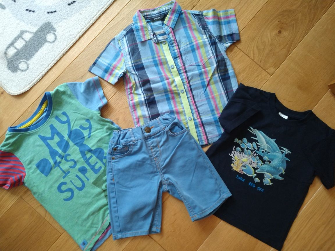 Next zestaw dla chłopczyka/koszula/3 koszulki/krótkie spodenki 92/98
