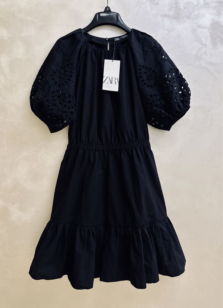 ZARA сукня літня котонова чорна з прошви платье хлопковое летнее мини