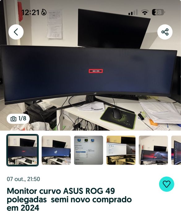 3.	Monitor ASUS ROG XG49VQ 49” Curvo – Topo de Gama por 450 €!