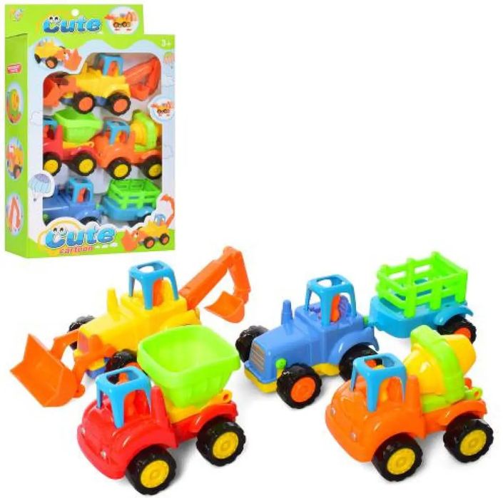 Інерційні машинки 4шт.набір спецтехніка,трактор з причепом, ескаватор