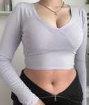 Bluzka z długim rękawem crop top dekolt new yorker