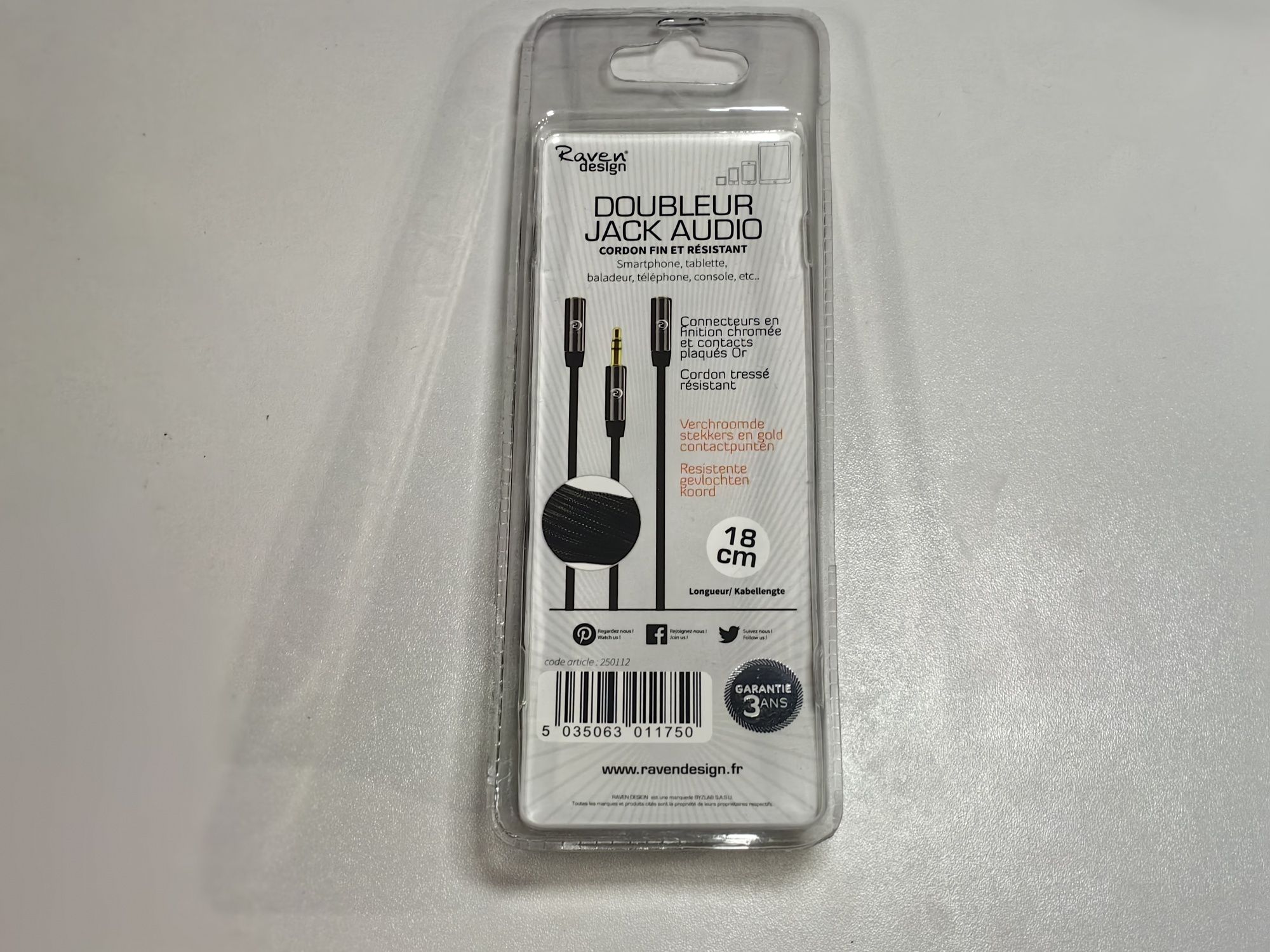 Kabel Jack audio Raven design doubleut audio 18 cm nowy, DPD