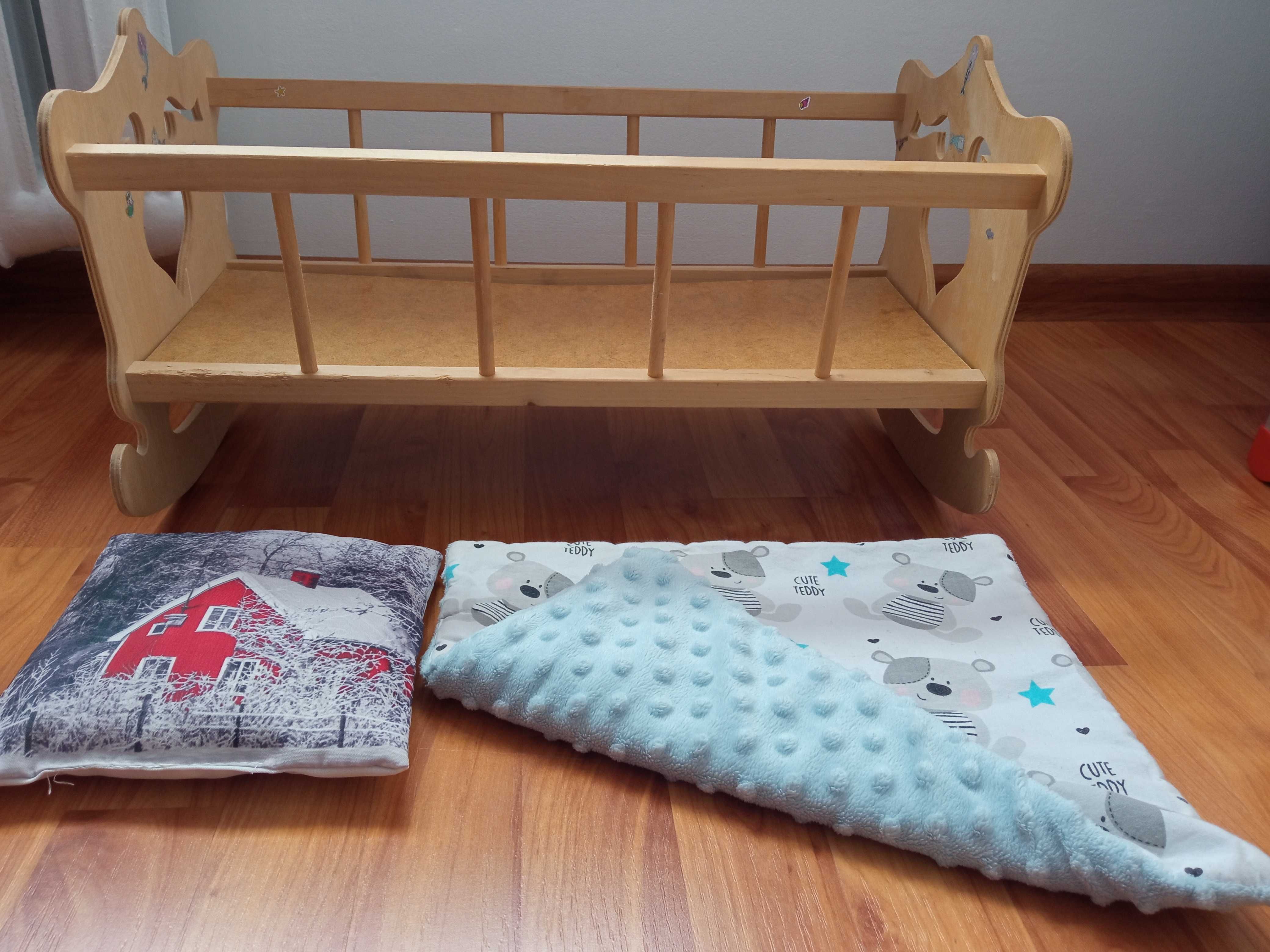 Kołyska drewniana dla lalek duża + pościel, łóżeczko dla lalek