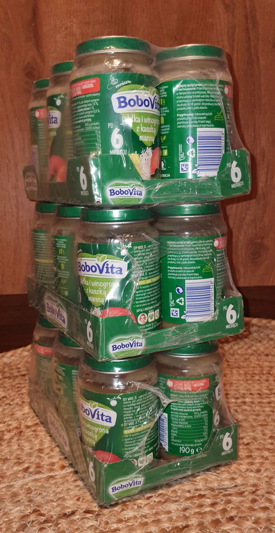 18x BOBOVITA deserek w słoiczku, Jabłka i Winogrona z kaszką manną 6m+