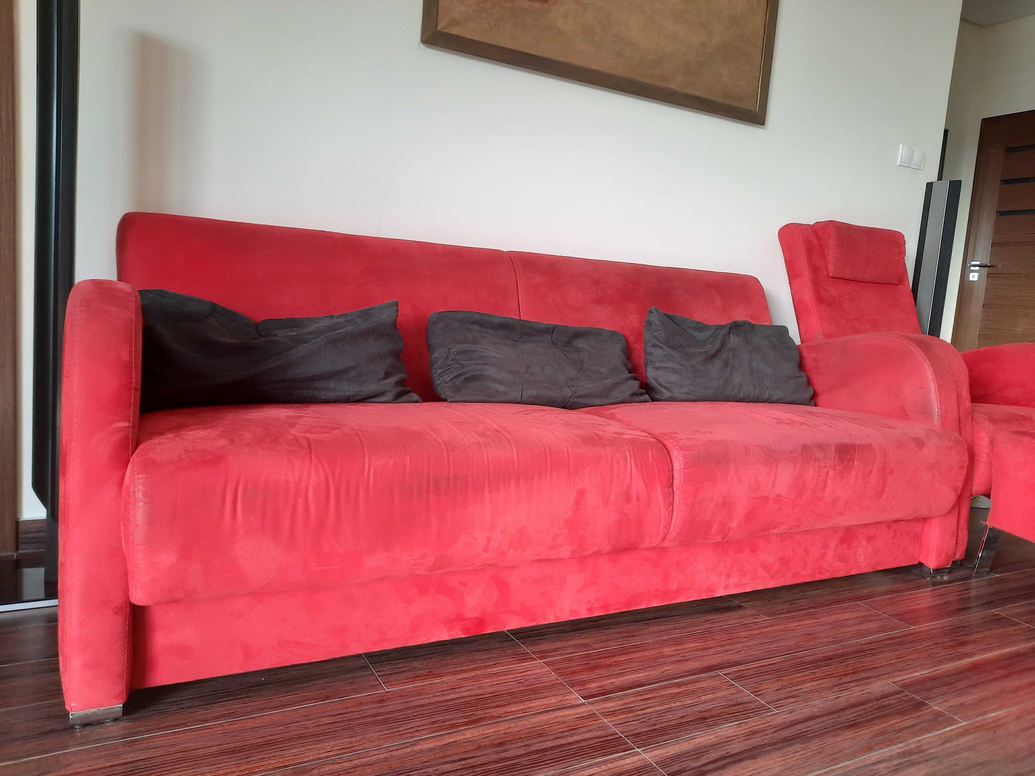 wypoczynek - sofa, dwa fotele dwa podnóżki Czerwona Alcantara
