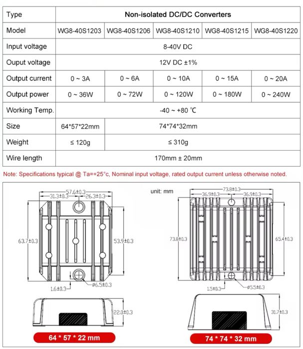 Перетворювач живлення DC 8-40V to 12V 13.8V 6А