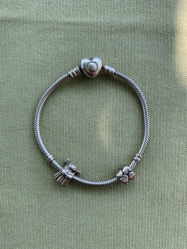 Pandora браслет (оригінал) + 2 намистини (янгол та серця) + подарунок
