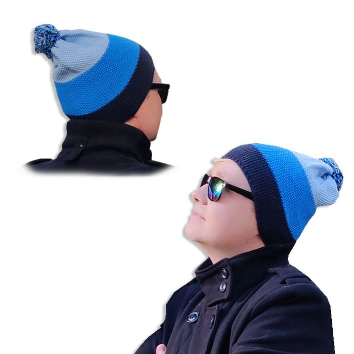 Czapka męska zimowa norweski wzór pomponem ciepła