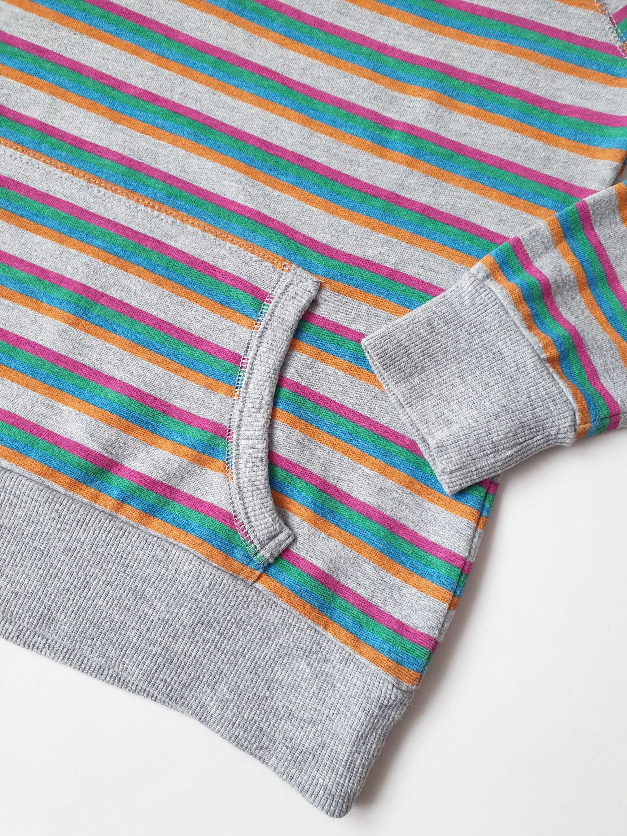 Bluza Z Kapturem Kangurek Hoodie Szary W Kolorowe Paski Y2K 00s Vibe S