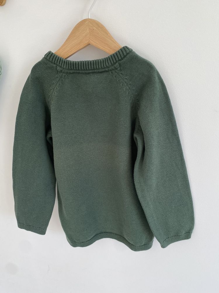 Sweter h&m 98 ciemnozielony bawełna gładki