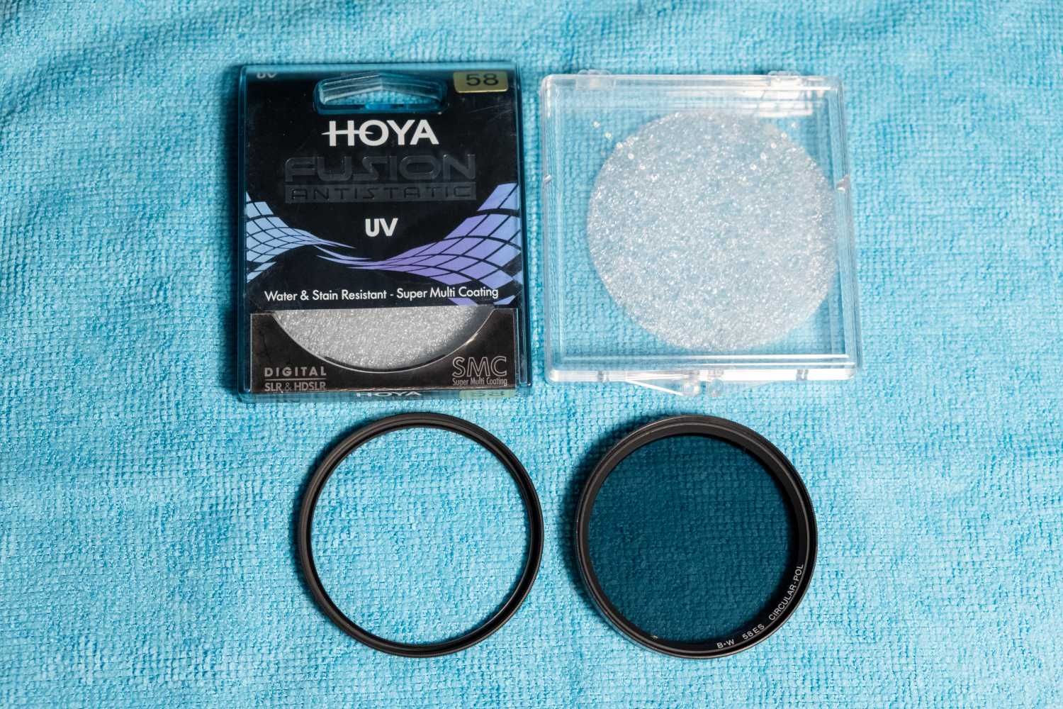 Filtros HOYA UV FUSION Antistatic + B+W 58ES Polarizador Circular