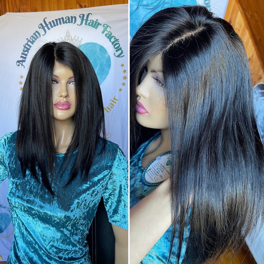 Натуральный парик имитация кожи славянские чёрные волосы 40 см